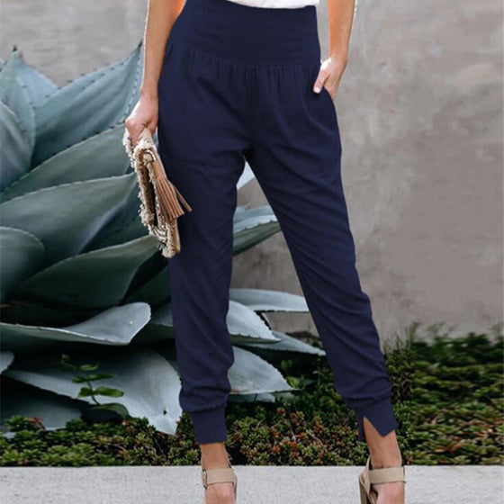 Träningsbyxor med hög midja och fickor