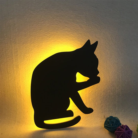 Ljus & röstsensorkontroll LED söt kattvägglampa