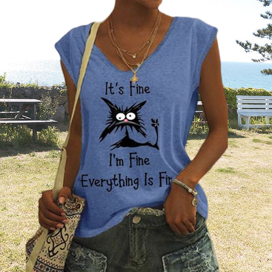 T-shirt med kattmönster för damer