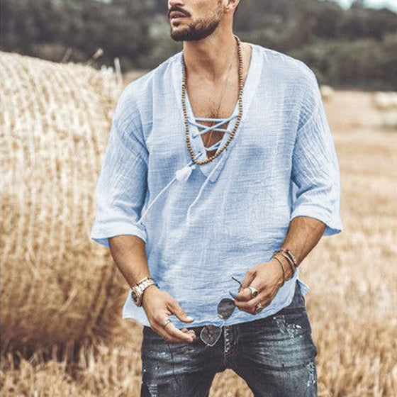 Sommar män casual bomullsskjortor