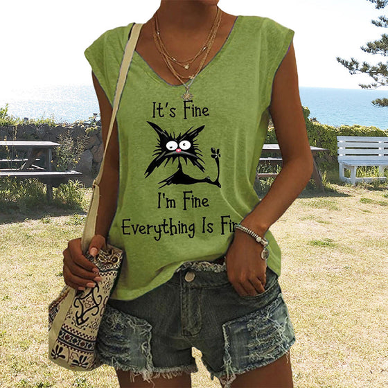 T-shirt med kattmönster för damer