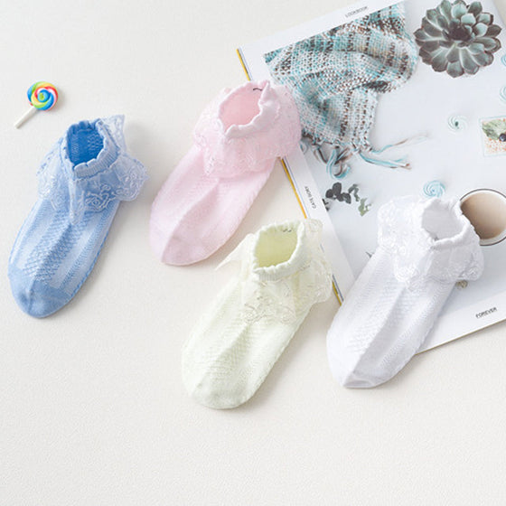 Stiliga stickade strumpor med spetskant för flickor