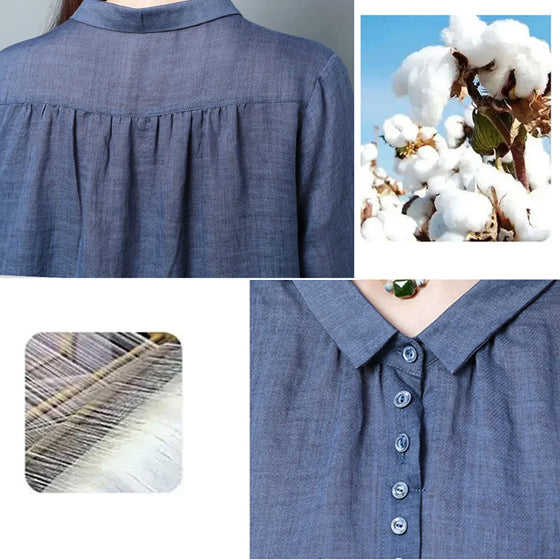 Casual långärmad blus i bomullslinne