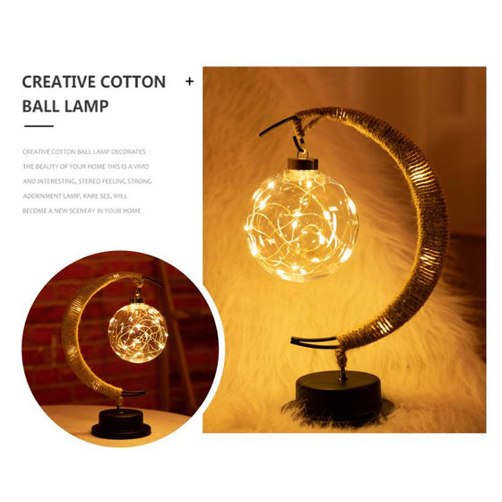 Handgjord garnrottingboll LED månformad lampa