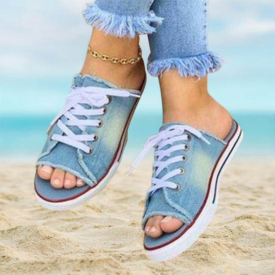 Denimsandaler med snörning