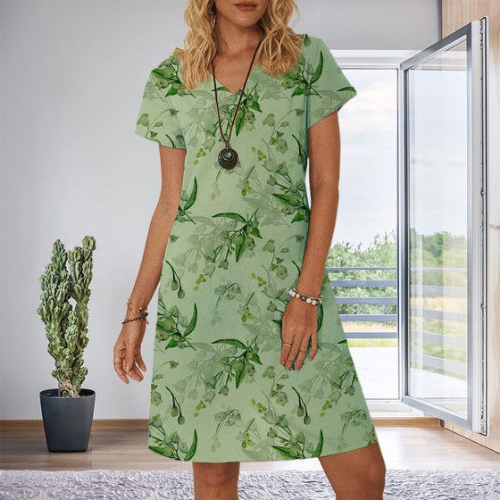 Blommigt V-ringad kortärmad klänning