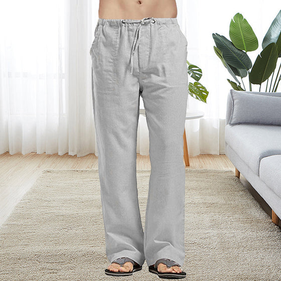 Herr casual linnebyxor med resår i midjan