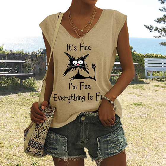 T-shirt med kattmönster för damer