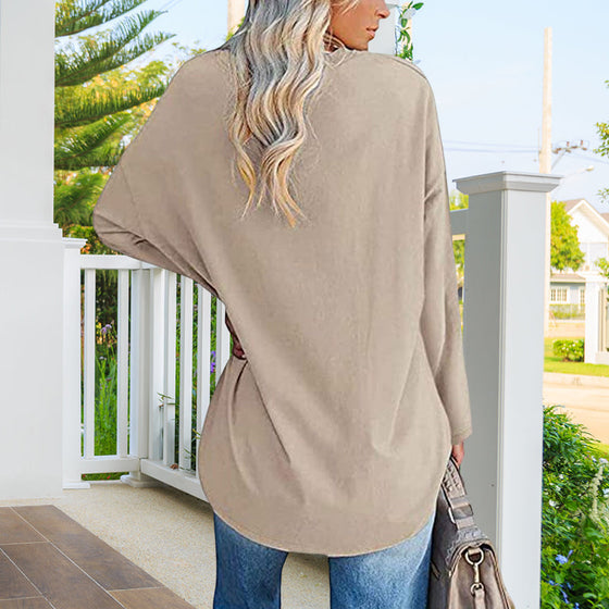 Enfärgad långärmad v-ringad topp