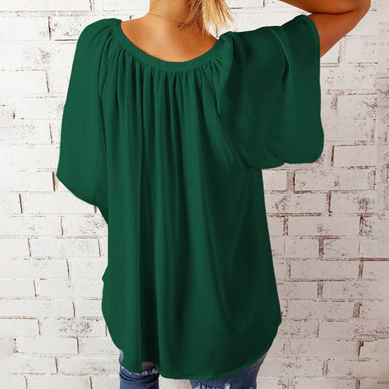 V-ringad halvärm enfärgad blus