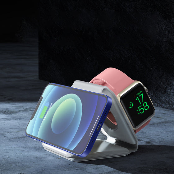 Vikbar 3-i-1 trådlös laddare