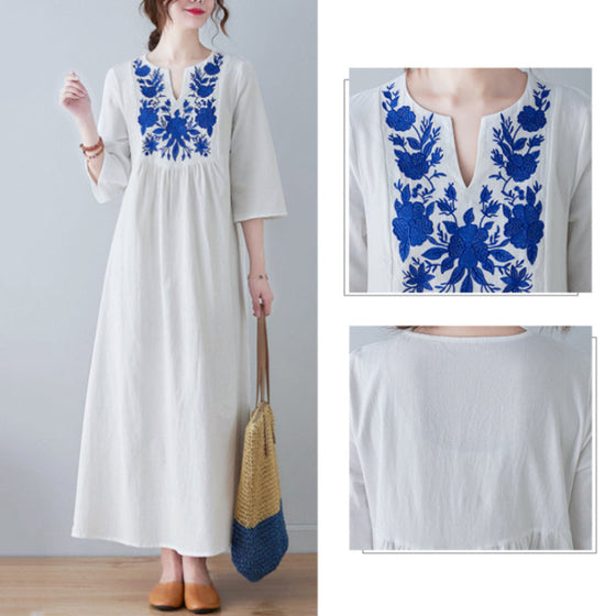 Broderad lång klänning