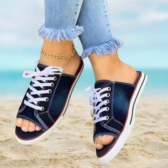 Denimsandaler med snörning