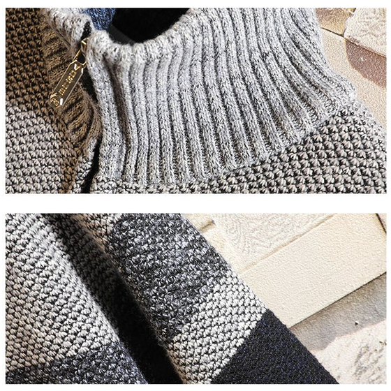 Fleeced stickad tröja cardigan för män med hel dragkedja