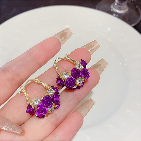 Blossoming Flower Basket Red Rose Earrings