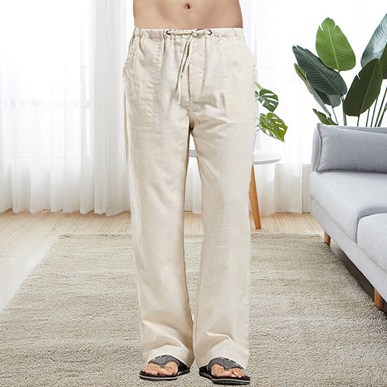 Herr casual linnebyxor med resår i midjan