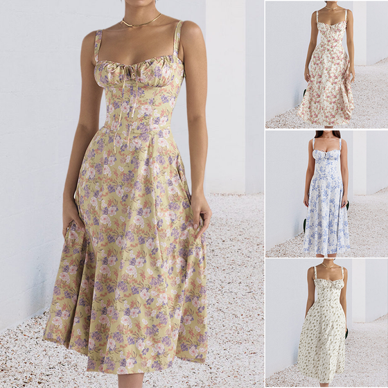 Carmen Tryckt Bustier solklänning