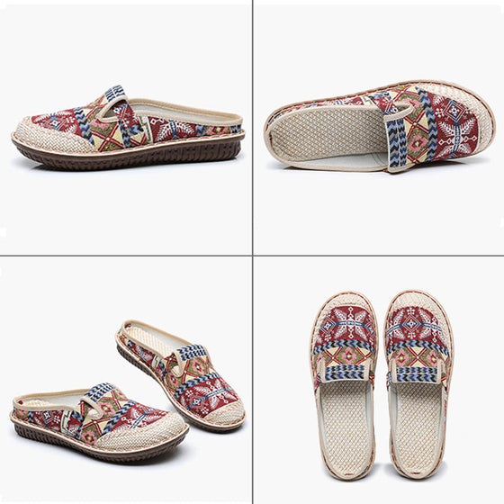 Andningsbara sandaler med flätade blommor