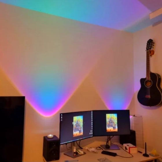 Solnedgångsprojektion under skåpbelysning