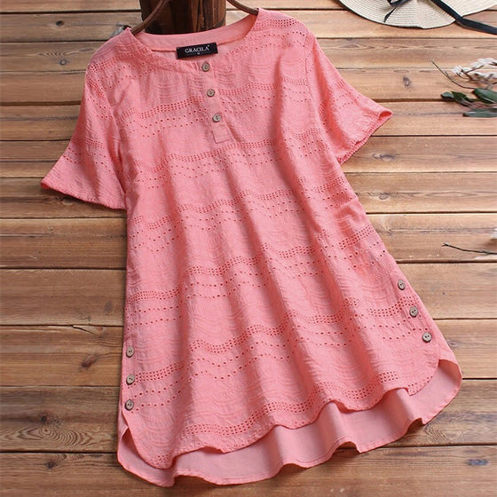 Bohemisk tröja med broderi avslappnad kortärmad blus