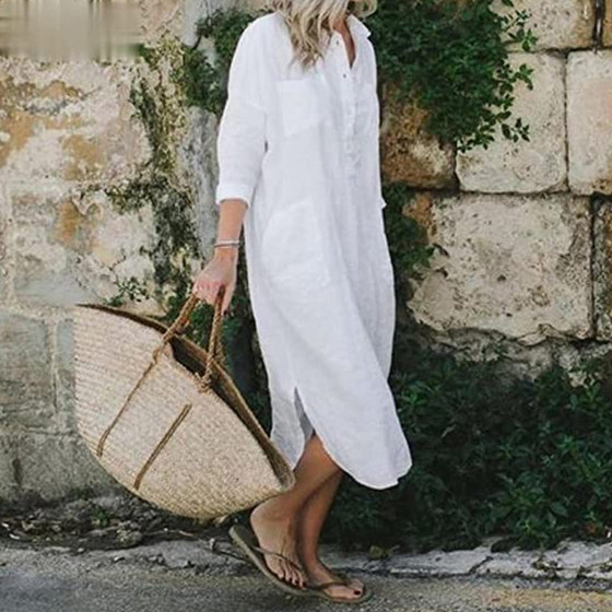 Elegant Enfärgad Slit Skjortklänning