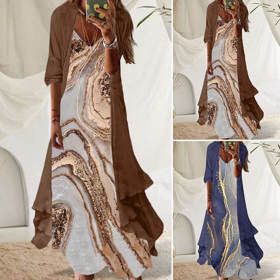 Lös tvådelad klänning med tryck