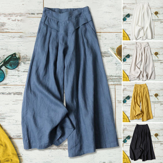 Damer avslappnad lös bomull linne breda ben