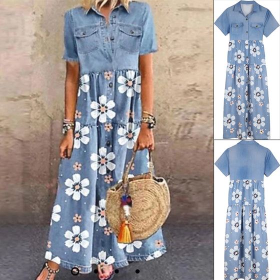 Tryckt kortärmad klänning