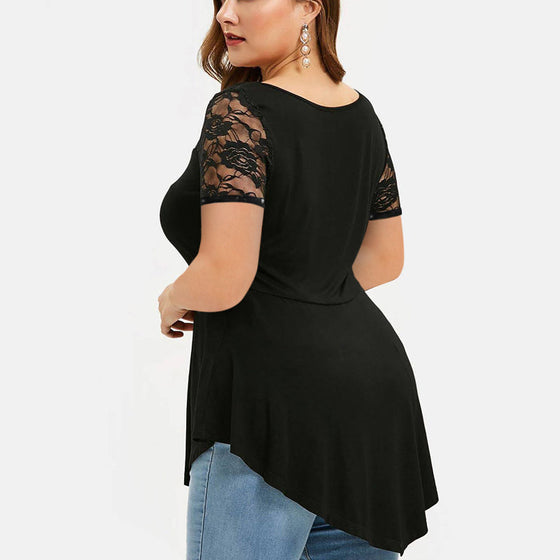 Blommig spets kort ärm