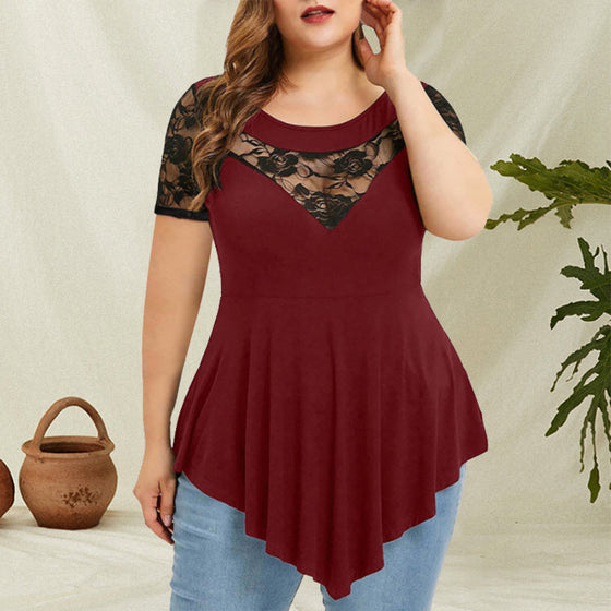 Blommig spets kort ärm