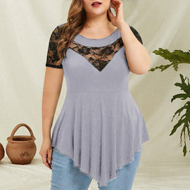 Blommig spets kort ärm