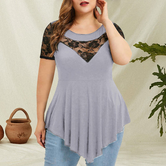 Blommig spets kort ärm