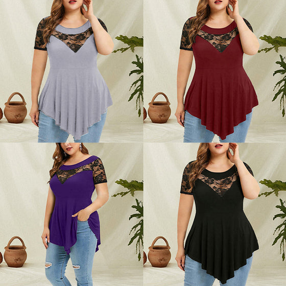 Blommig spets kort ärm