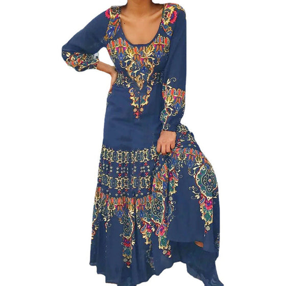 Vintage tryck långärmad klänning