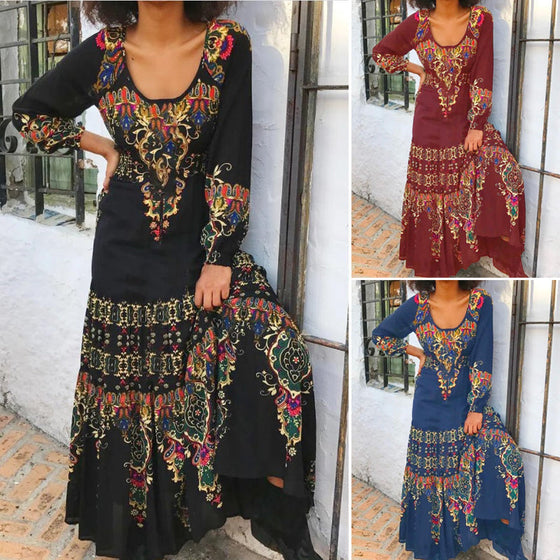 Vintage tryck långärmad klänning