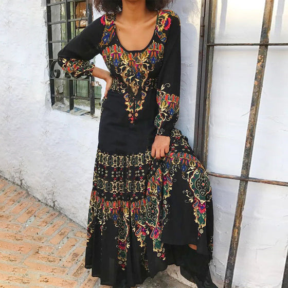 Vintage tryck långärmad klänning