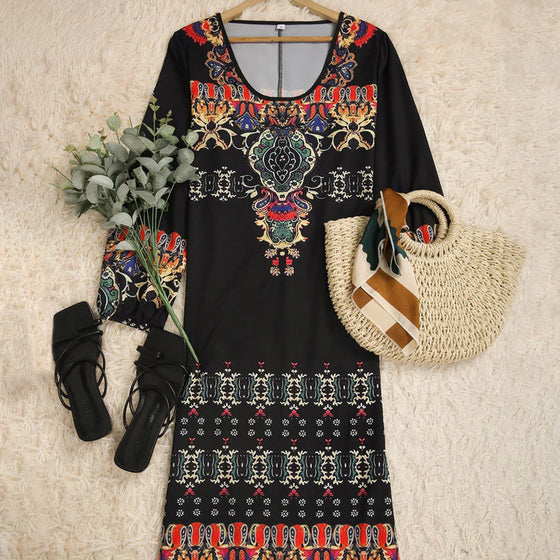 Vintage tryck långärmad klänning