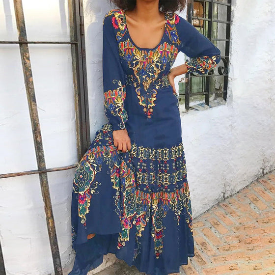 Vintage tryck långärmad klänning