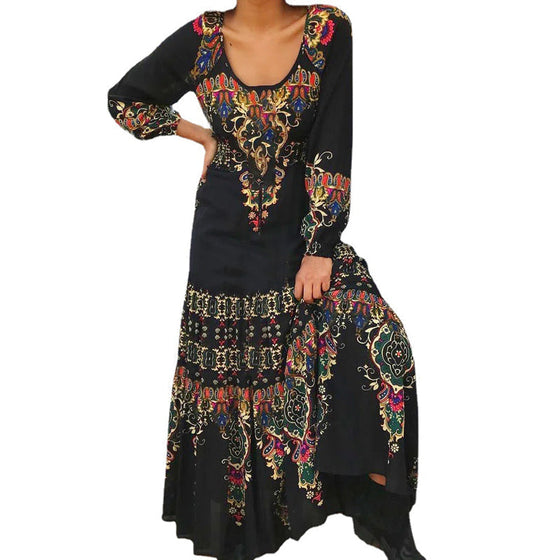 Vintage tryck långärmad klänning