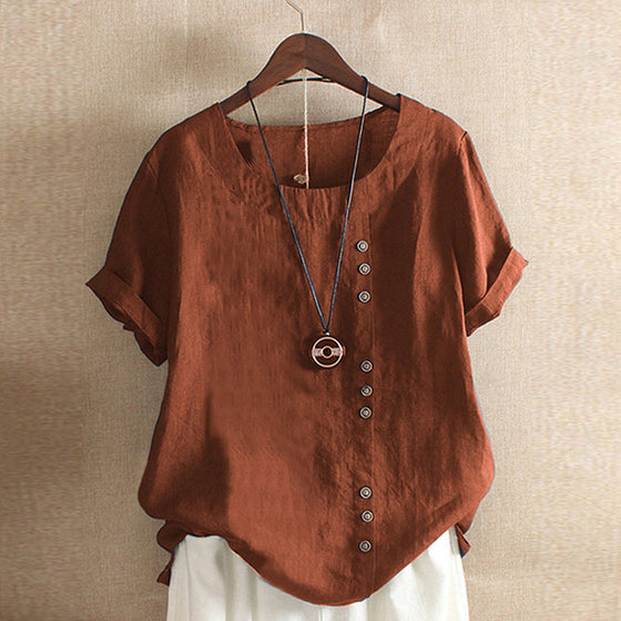 Enfärgad kortärmad sommar-t-shirt med rund hals