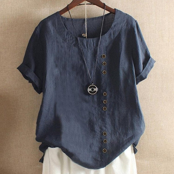 Enfärgad kortärmad sommar-t-shirt med rund hals