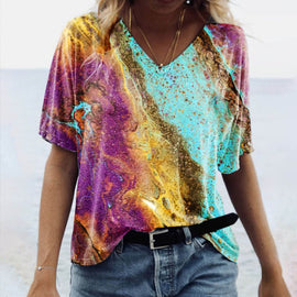 V-ringad t-shirt i marmortryck