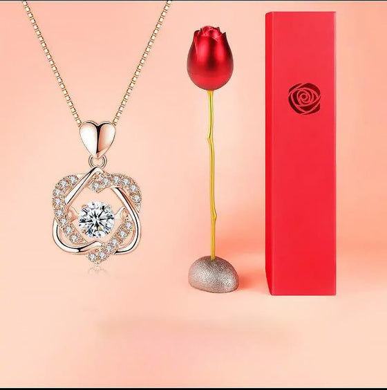 💖Alla hjärtans dag present💝hjärta halsband set med ros