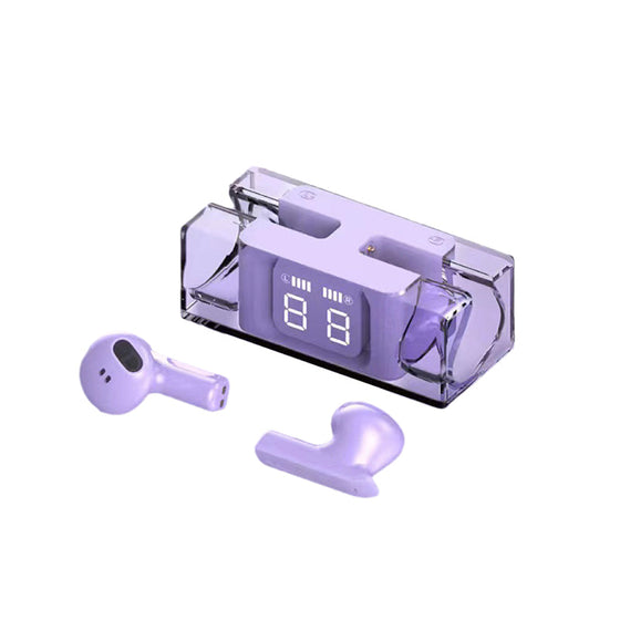 Trådlösa hörlurar med transparent fodral