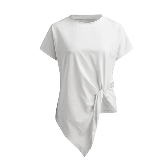 Damtröja med rund hals, knuten blus T-shirt