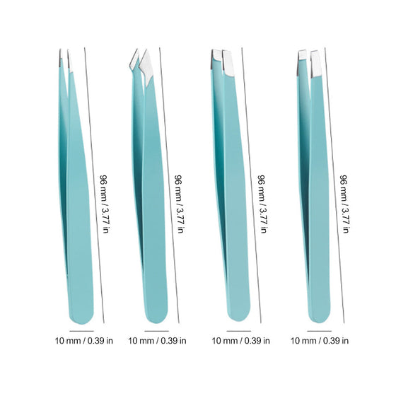 Mångsidigt set med pincett i rostfritt stål för ögonbryn.