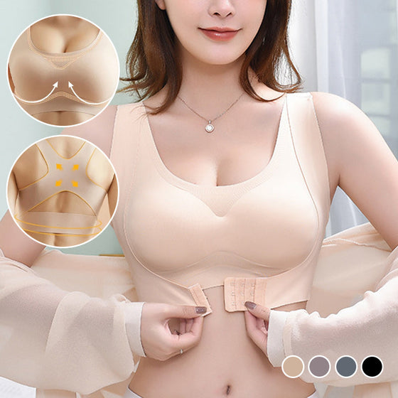 Otrådad framspänne, push-up, justerbar sömlös tankmodell behå