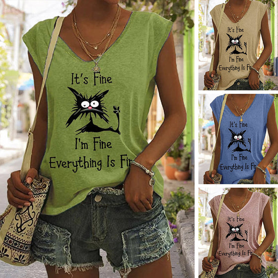 T-shirt med kattmönster för damer