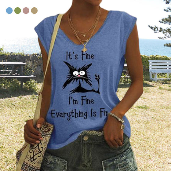 T-shirt med kattmönster för damer