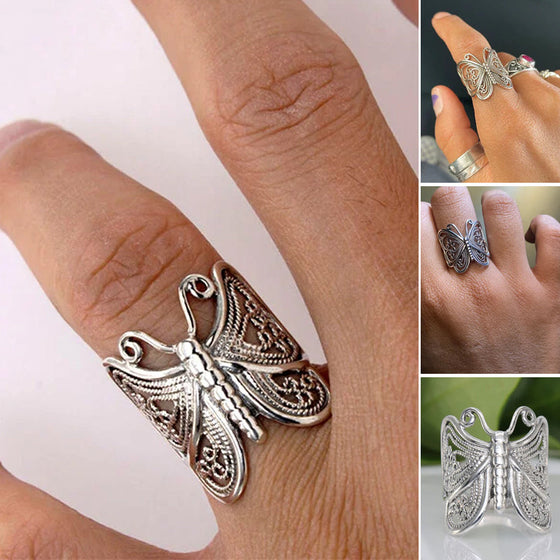 Handgjord vintage fjärilsring